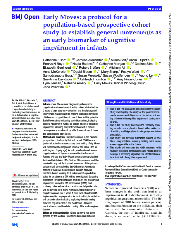 (PDF) Early Moves: a protocol for a population-based prospective cohort ...
