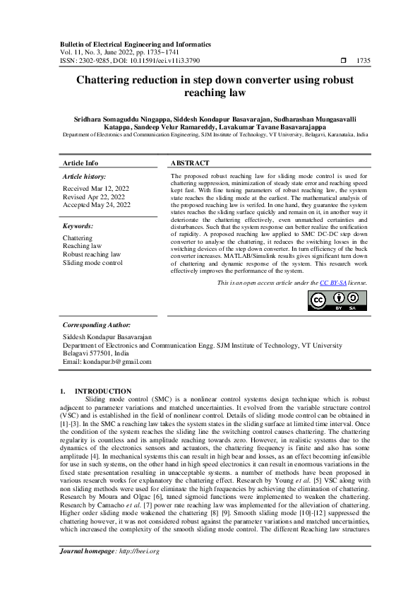 (PDF) Chattering reduction in step down converter using robust reaching