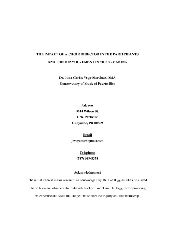 (PDF) The Impact of a Choir Director on the participants and their ...