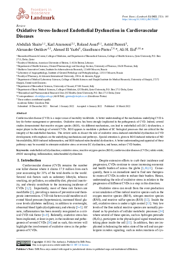 (PDF) Oxidative Stress-Induced Endothelial Dysfunction in ...