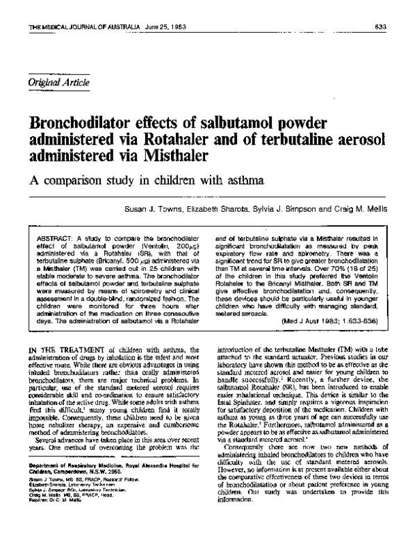 (PDF) Bronchodilator effects of salbutamol powder administered via