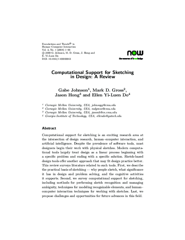 (PDF) Computational Support for Sketching in Design: A Review