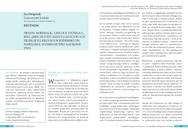 (PDF) Denzin Norman K., Lincoln Yvonna S., red., (2009) "Metody badań