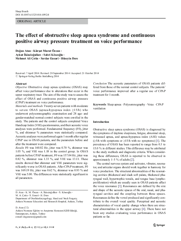 (PDF) The effect of obstructive sleep apnea syndrome and snoring ...