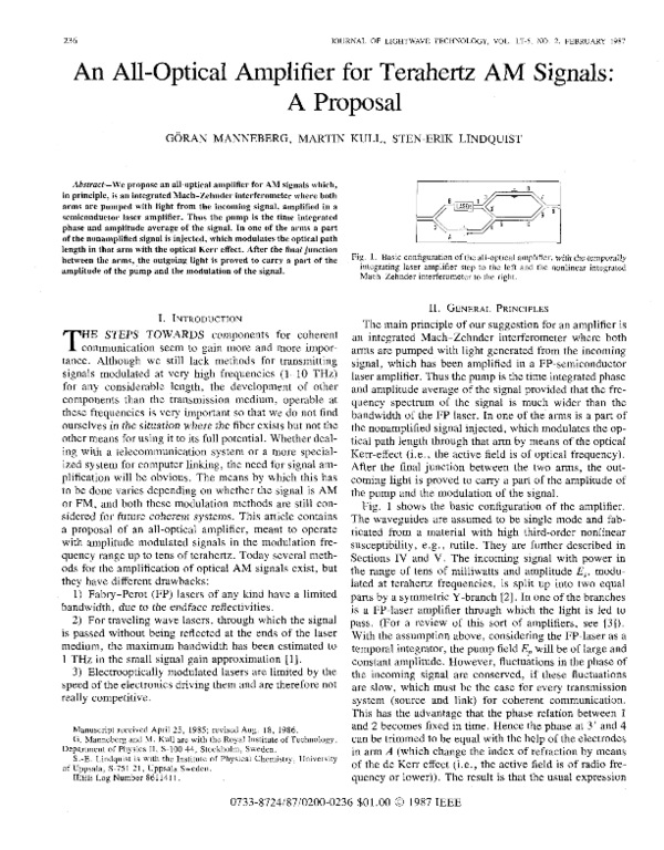 (PDF) An all-optical amplifier for terahertz AM signals: A proposal