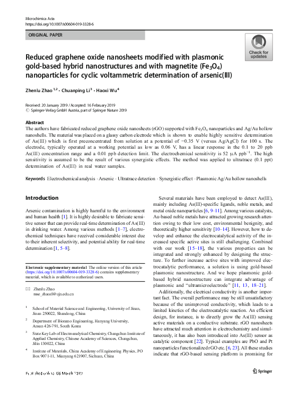 (PDF) Reduced graphene oxide nanosheets modified with plasmonic gold ...