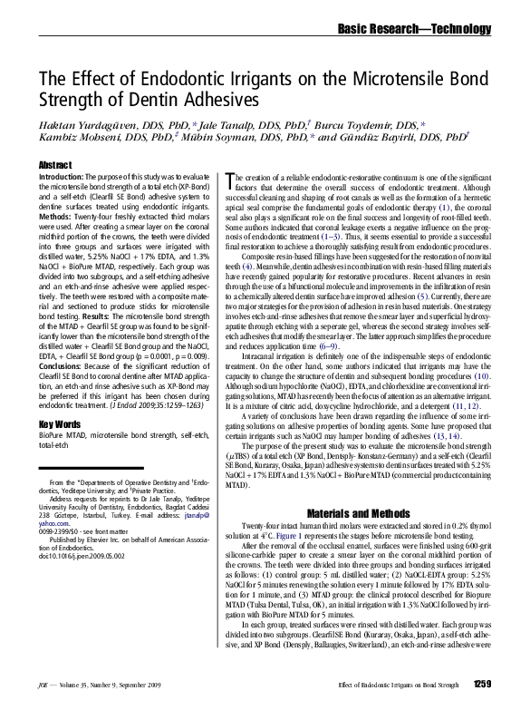 (PDF) The Effect of Endodontic Irrigants on the Microtensile Bond Strength of Dentin Adhesives