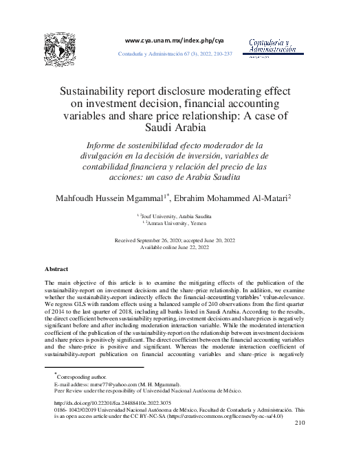 (PDF) Sustainability report disclosure moderating effect on investment ...