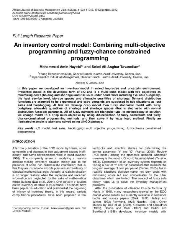 (PDF) An inventory control model: Combining multi-objective programming ...