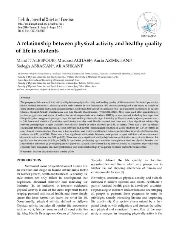 (PDF) A relationship between physical activity and healthy quality of ...
