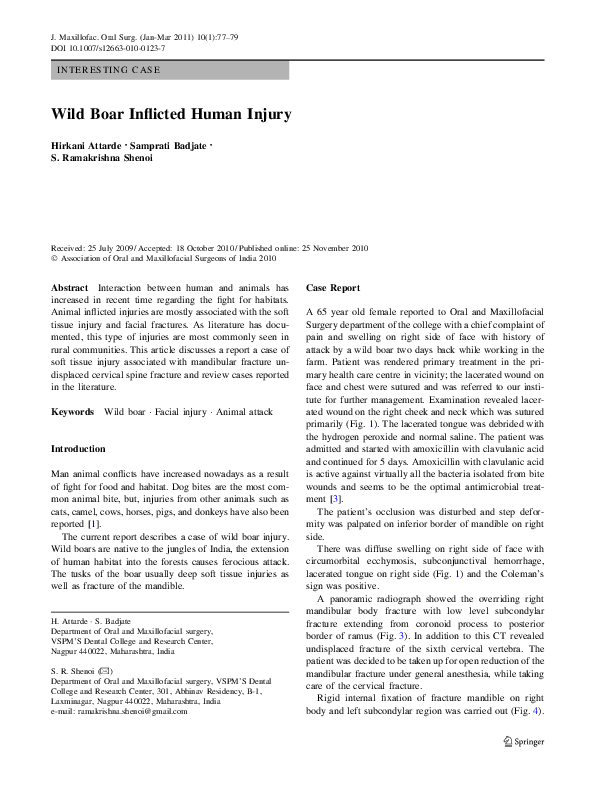 (PDF) Wild Boar Inflicted Human Injury