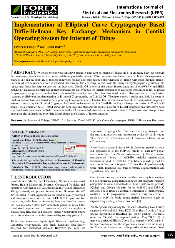 (PDF) Implementation of Elliptical Curve Cryptography Based Diffie ...