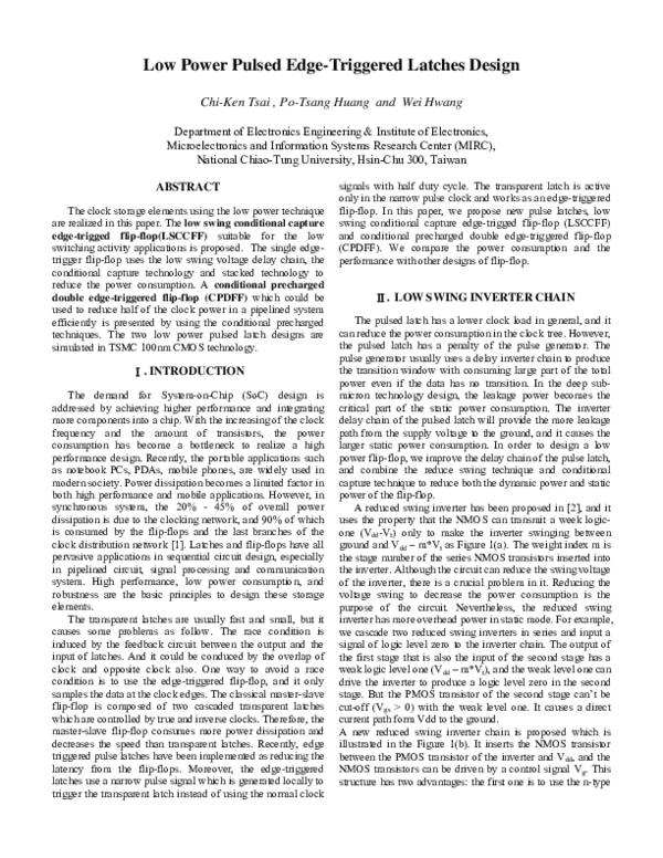 (PDF) Low Power Pulsed EdgeTriggered Latches Design Wei Hwang