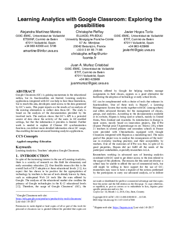 Pdf Learning Analytics With Google Classroom