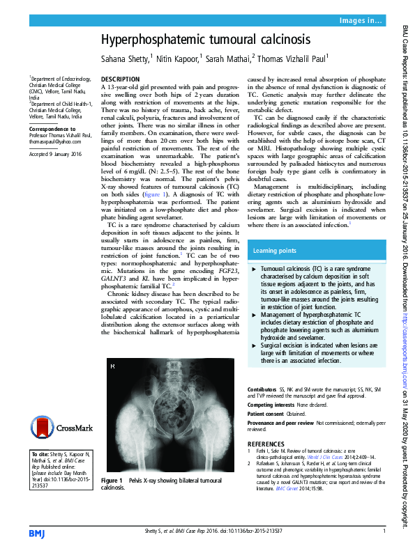 (PDF) Hyperphosphatemic tumoural calcinosis