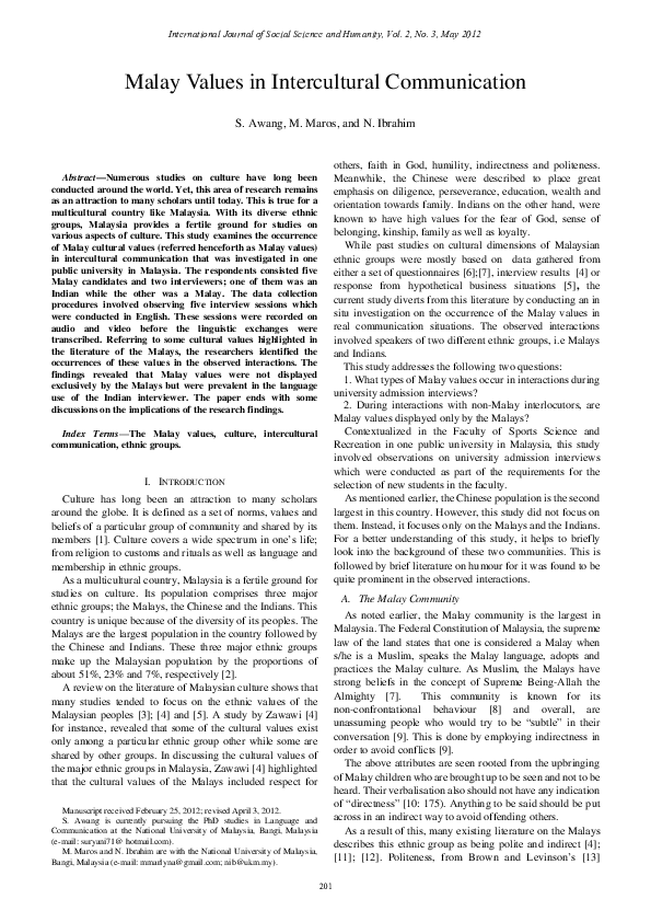 (PDF) Malay Values in Intercultural Communication