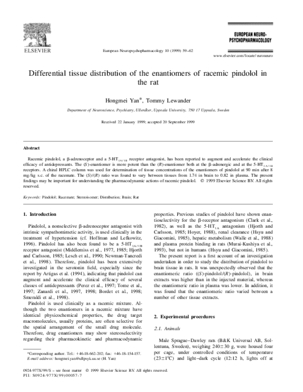 (PDF) Differential tissue distribution of the enantiomers of racemic ...