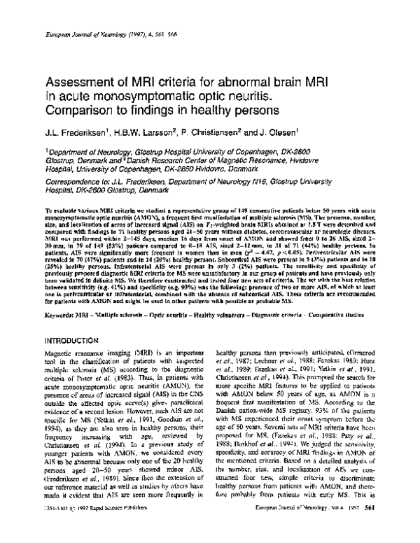 (PDF) Assessment of MRI criteria for abnormal brain MRI in acute ...