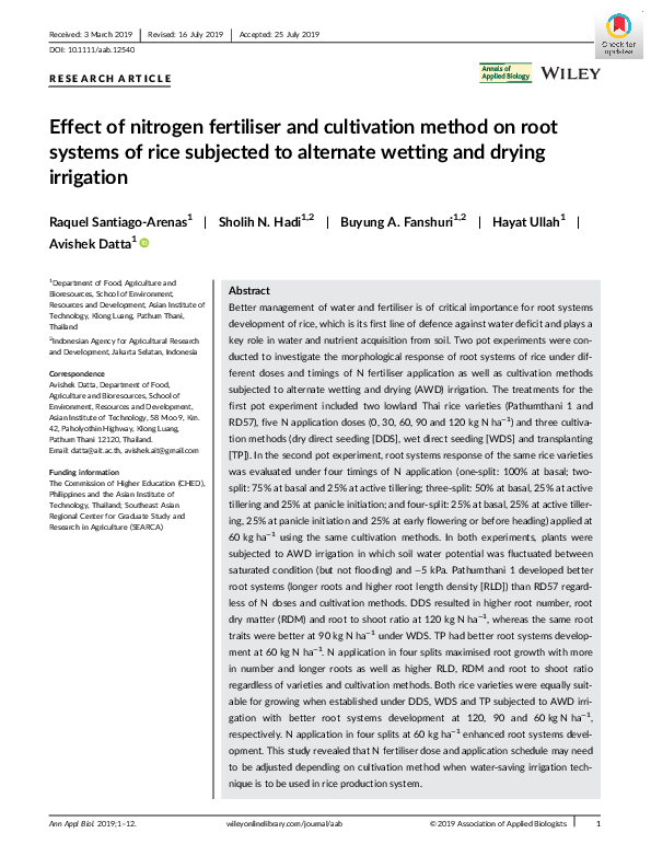 (PDF) Effect of nitrogen fertiliser and cultivation method on root ...
