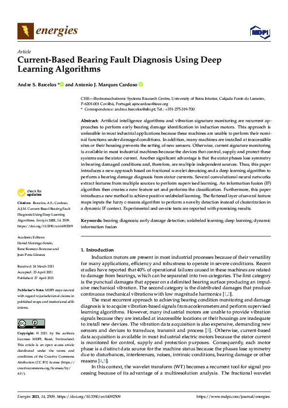 (PDF) Current-Based Bearing Fault Diagnosis Using Deep Learning Algorithms