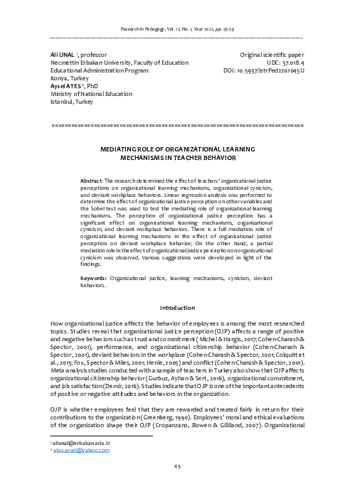 (PDF) MEDIATING ROLE OF ORGANIZATIONAL LEARNING MECHANISMS IN TEACHER ...