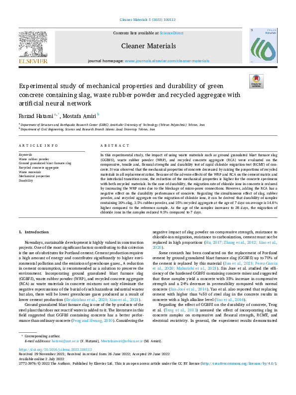 (PDF) Experimental Study of Mechanical Properties and Durability of ...