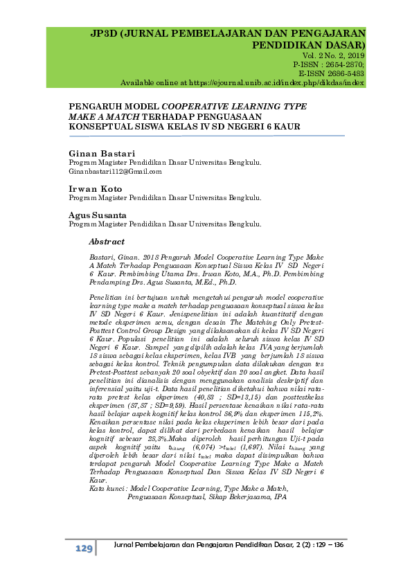(PDF) Pengaruh Model Cooperative Learning Type Make a Match Terhadap ...