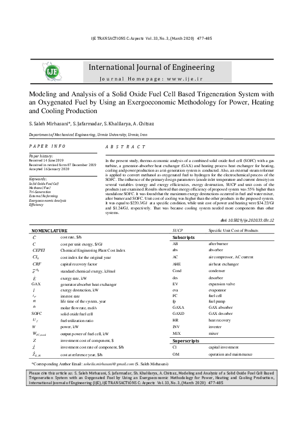 (PDF) Modeling and Analysis of a Solid Oxide Fuel Cell Based ...