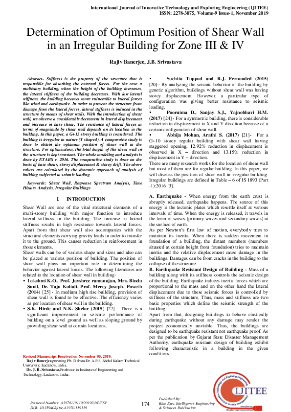 (PDF) Determination of Optimum Position of Shear Wall in an Irregular ...