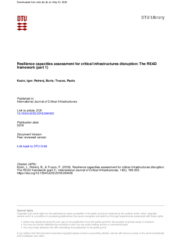 (PDF) Resilience capacities assessment for critical infrastructures ...