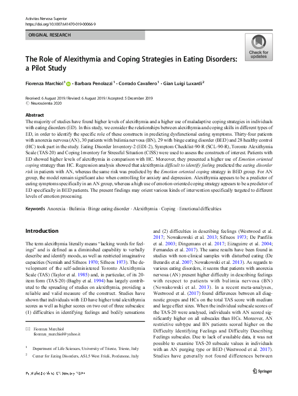(PDF) The Role of Alexithymia and Coping Strategies in Eating Disorders ...