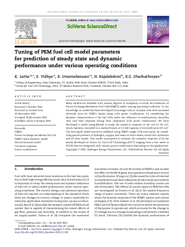 (PDF) Tuning of PEM fuel cell model parameters for prediction of steady ...