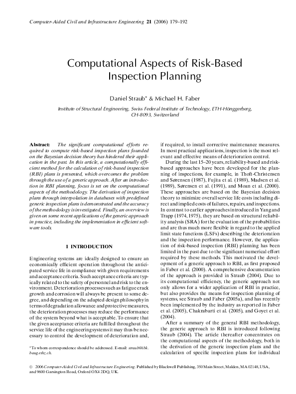 (PDF) Computational Aspects of Risk-Based Inspection Planning