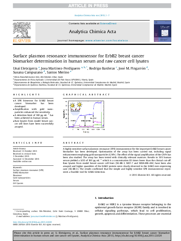 (PDF) Surface plasmon resonance immunosensor for ErbB2 breast cancer ...
