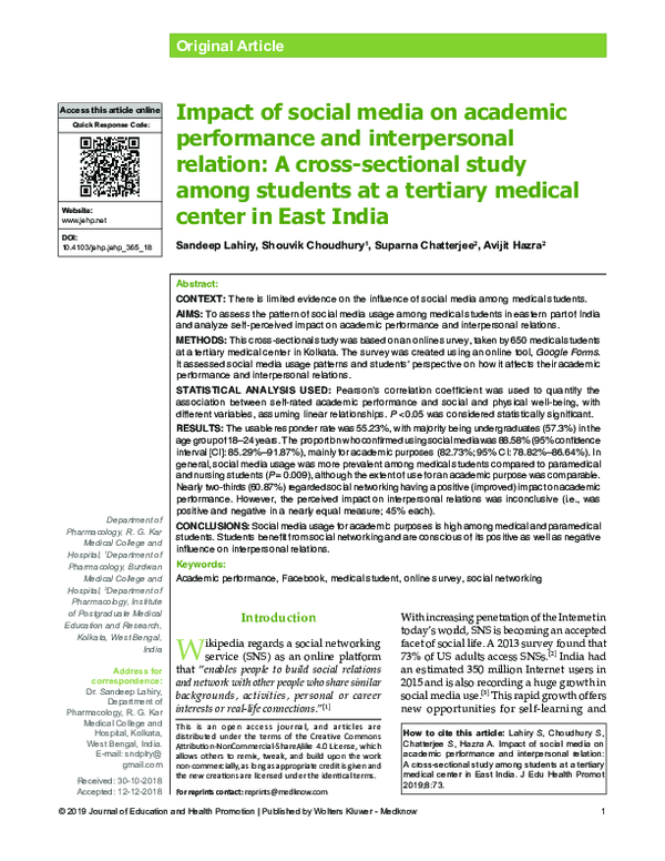(PDF) Impact of social media on academic performance and interpersonal ...