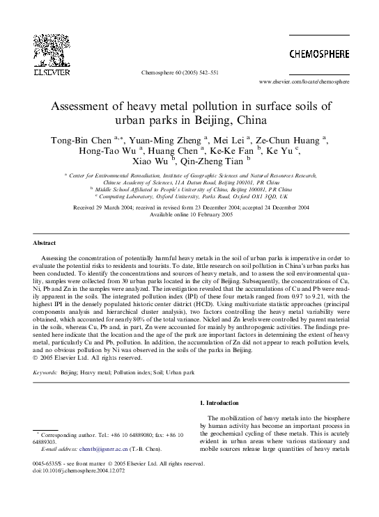 (PDF) Assessment of heavy metal pollution in surface soils of urban ...