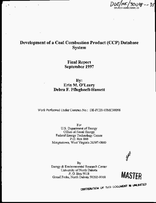 (PDF) Development of a coal combustion product (CCP) database system ...