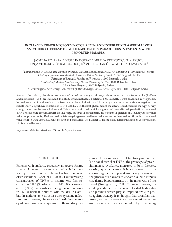 (PDF) Increased tumor necrosis factor alpha and interleukin-6 serum ...