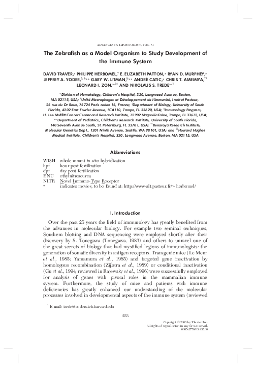 (PDF) The Zebrafish as a Model Organism to Study Development of the ...