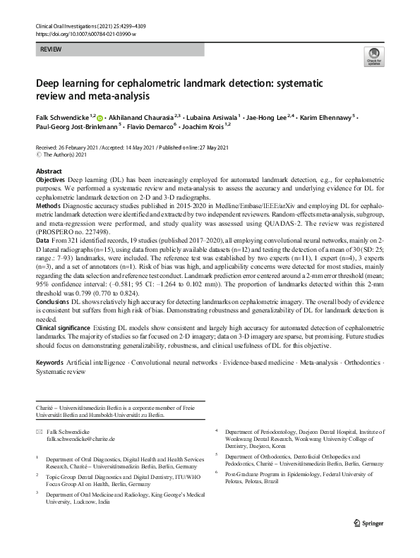 (PDF) Deep learning for cephalometric landmark detection: systematic ...