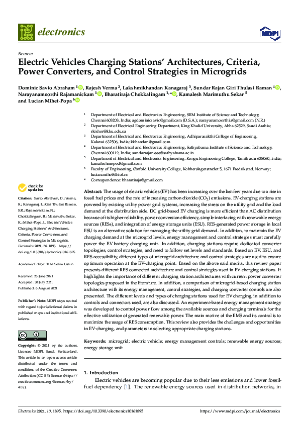 (PDF) Electric Vehicles Charging Stations’ Architectures, Criteria