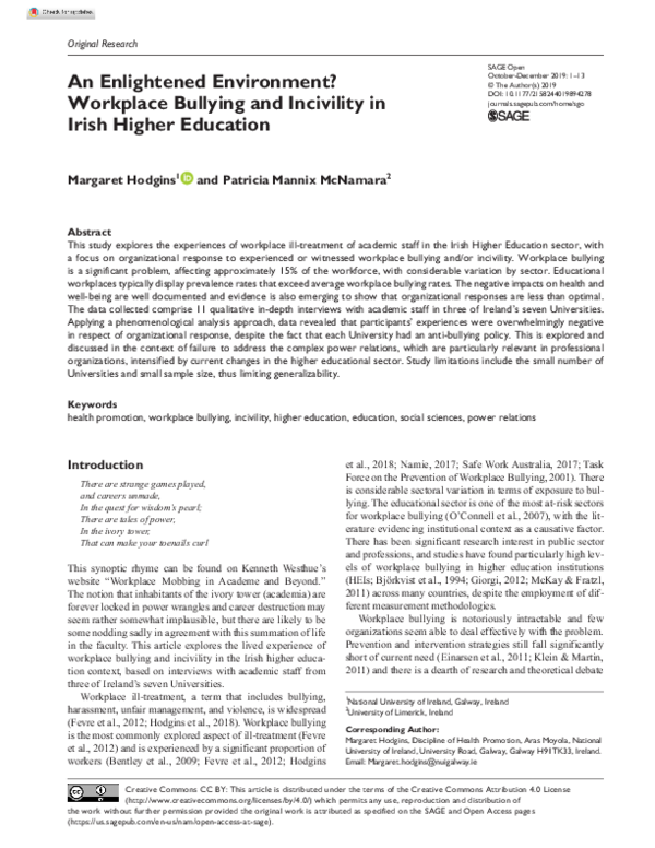 (PDF) An Enlightened Environment? Workplace Bullying and Incivility in ...