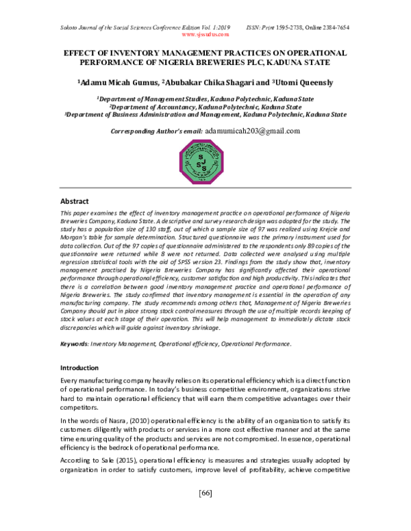 (PDF) EFFECT OF INVENTORY MANAGEMENT PRACTICES ON OPERATIONAL ...