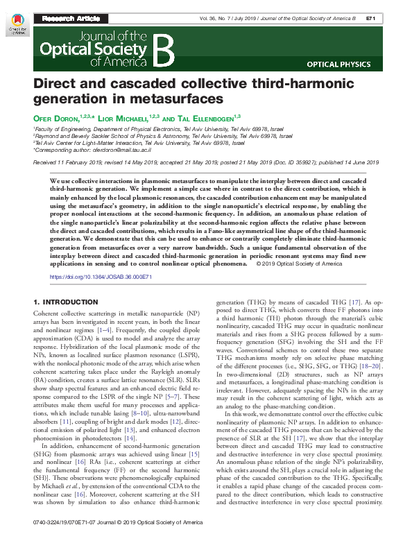 (PDF) Direct and cascaded collective third-harmonic generation in ...
