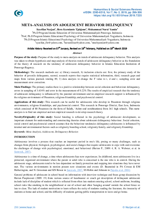 (PDF) Adolescent Delinquency and Violent Behavior