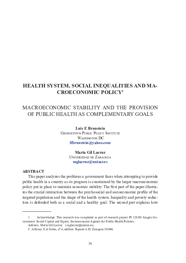 (PDF) Health system, social inequalities and macroeconomic policy ...