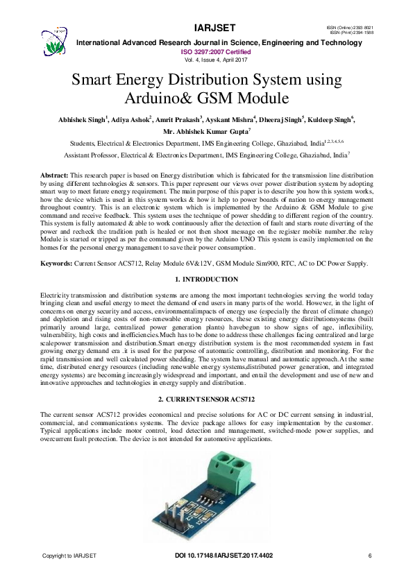(PDF) Smart Energy Distribution System using Arduino& GSM Module