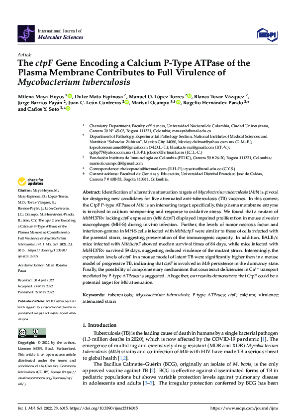 (PDF) The ctpF Gene Encoding a Calcium P-Type ATPase of the Plasma ...