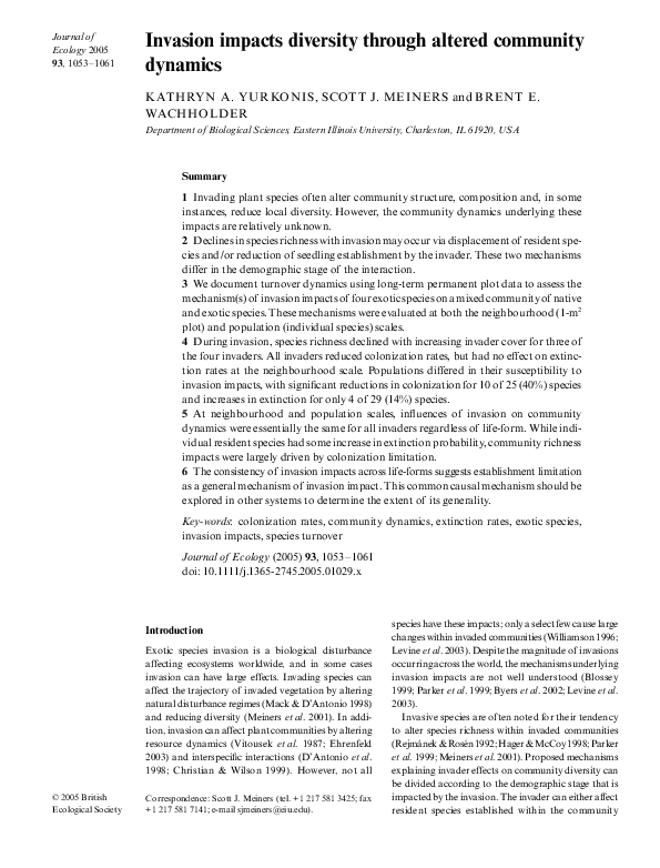 (PDF) Invasion impacts diversity through altered community dynamics