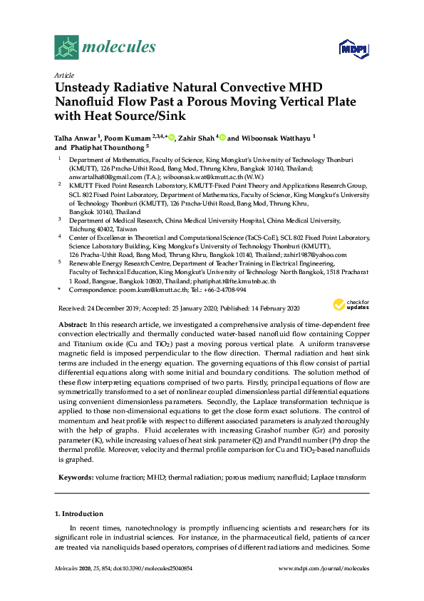 (PDF) Unsteady Radiative Natural Convective MHD Nanofluid Flow Past a ...